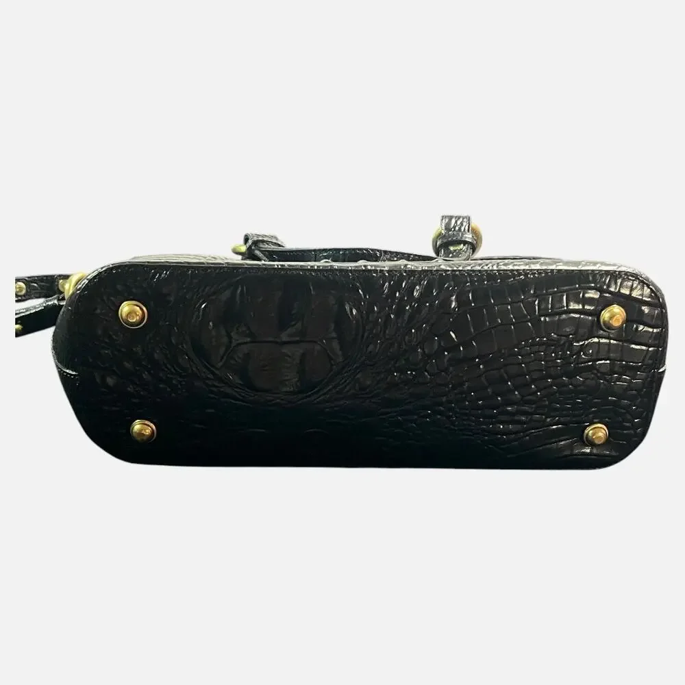 Brahmin Mini Asher Black Melbourne Croc Embossed Leather Satchel Crossbody